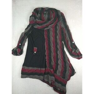 Ali Miles Tunic Top Size Large Cowl Neck Gray Black Maroon Textured Long Slve ro